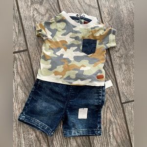Toddler outfit jean denim shirt shorts set 🐟